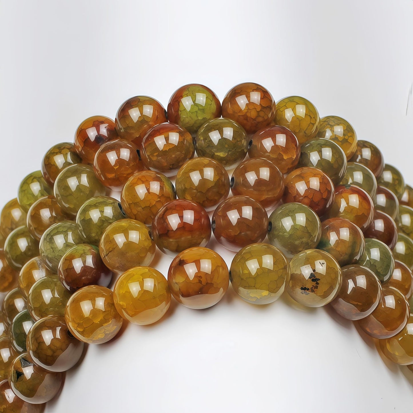 MJDCB Natural Ancient Crack Agate Beads Yellow Dragon veined Stripe Agate Round Stone Beads for DIY Necklace Bracelat Jewelry Making 15" (10mm)