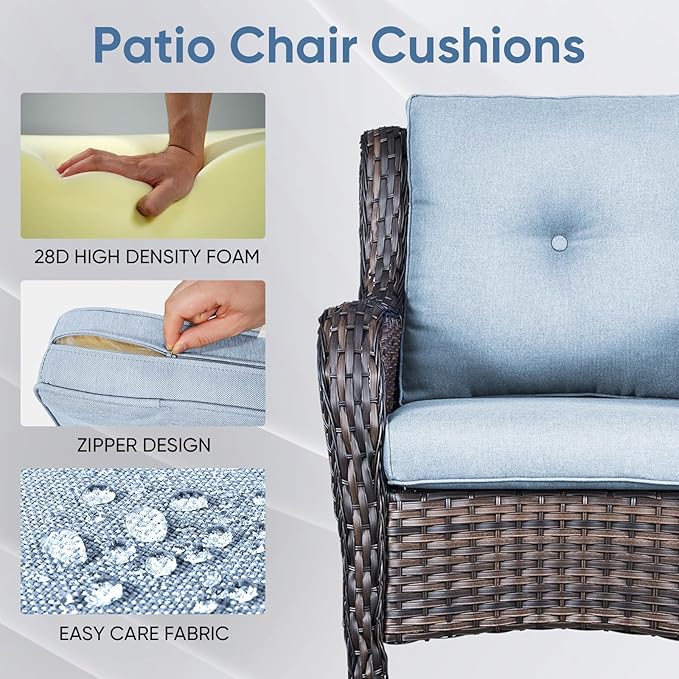Patio Chair Cushions 6 Packs - Outside High Back Thick Cushion 22x24 for Outdoor Glider Rocking Chairs Loveseat 3-Seater Couch Sofa – Baby Blue/Buckle