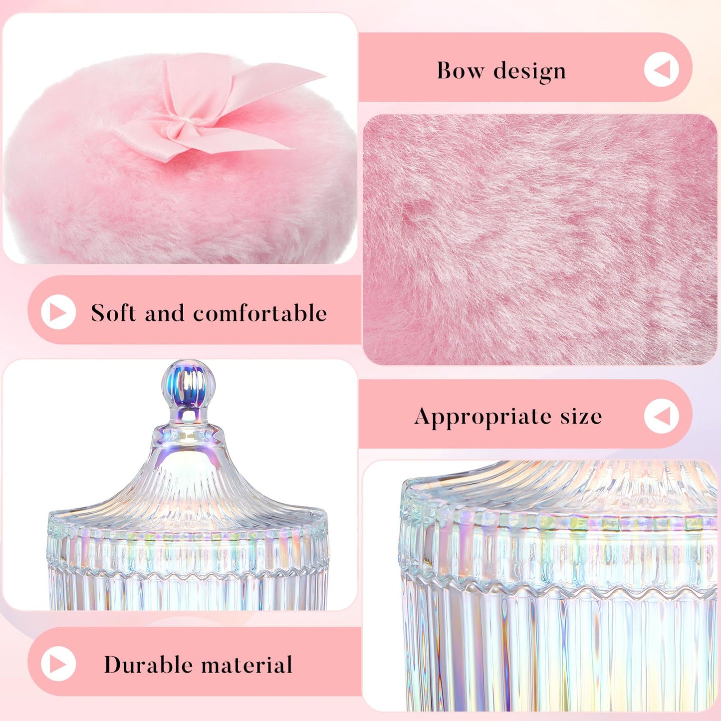 Tioncy 3 Pcs Large Body Powder Puff and Container Valentine's Day gift Powder Container with Puff Crystal Case Soft Washable Reusable Velour Face Body Glitter Wet Dry Makeup(Classic,Dazzling)