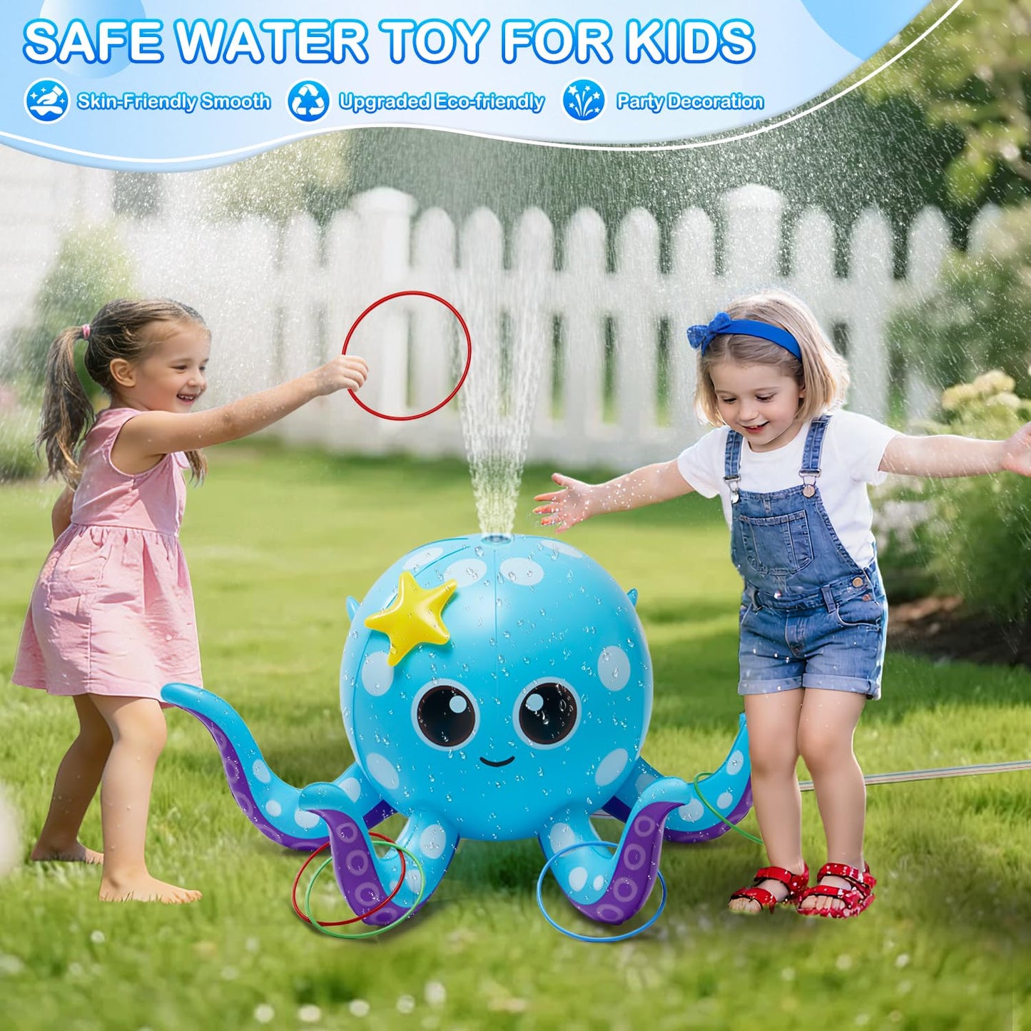 Sprinkler for Kids, Inflatable Octopus Water Toys with 6 Rings, Kids Sprinklers for Yard, Summer Outdoor Toys Backyard Water Spray Sprinkler Fun Toy for 3 4 5 6 7 8 Years and Up Boys Girls Gifts