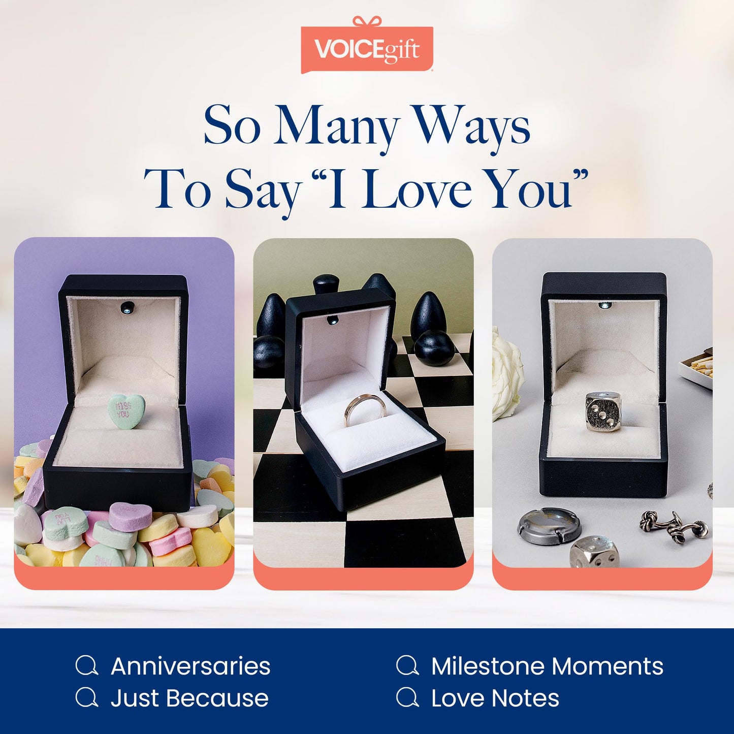 VOICEGIFT Ring Box Recordable Ring Box with LED Light, 60-Second Voice Recorder, Velvet Jewelry Gift Box for Proposal, Engagement, and Keepsake | Black
