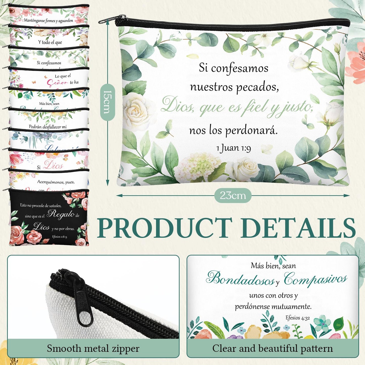 Abbylike 40 Pcs Christian Gift for Women Include 20 Bible Verse Makeup Bags 20 Christian Compact Mirrors Inspirational Religious Scripture Gift for Mom Sister Birthday Christmas(Spanish Style)