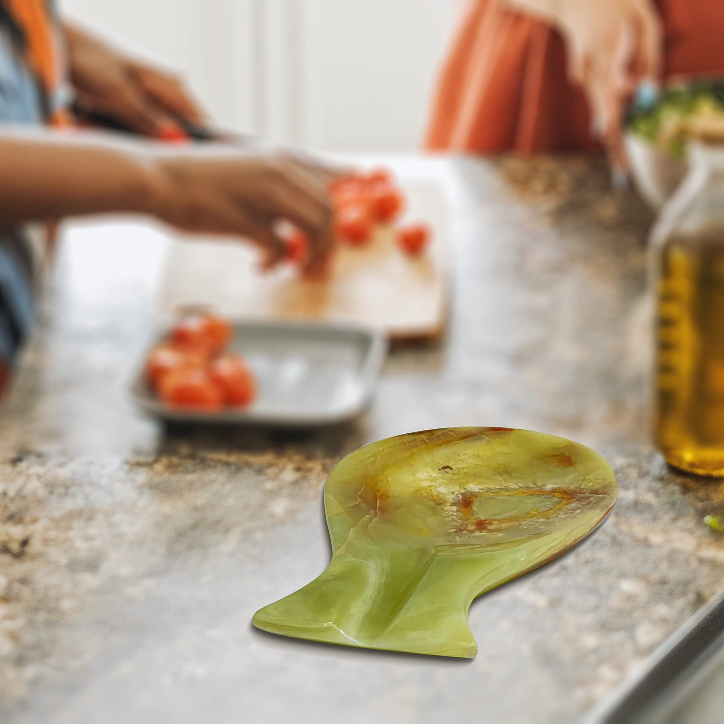 TheWolfard Luxury Handmade Multi Green Calcite Crystal Spoon Rest for Kitchen Counter, Best Spatula Holder for Kitchen Accessories & Housewarming Gifts.