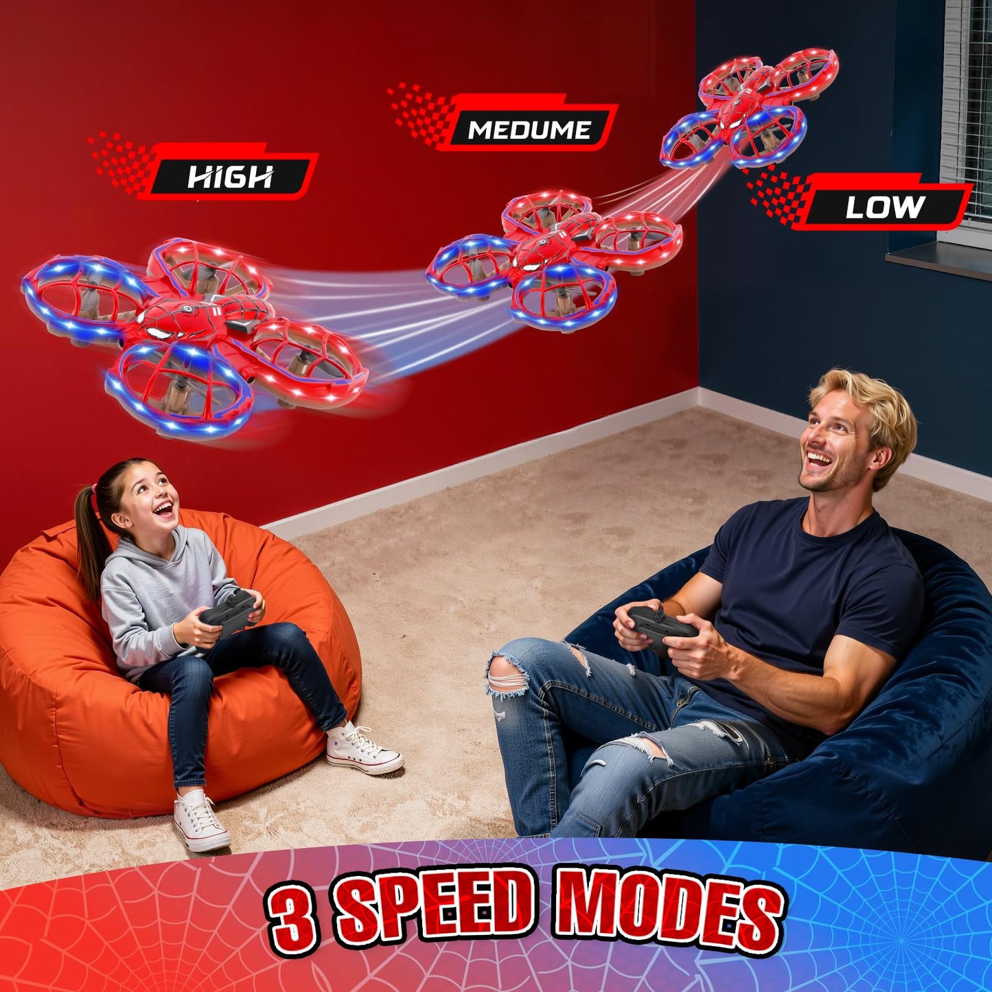 Gretex Spider Drones for Kids 8-12: Stunt Drone 5D Obstacle Avoidance RC Quadcopter, 3D Flips, Auto Hovering, LED Lights, Indoor Outdoor Remote Control Helicopter for Boys Girls Adults