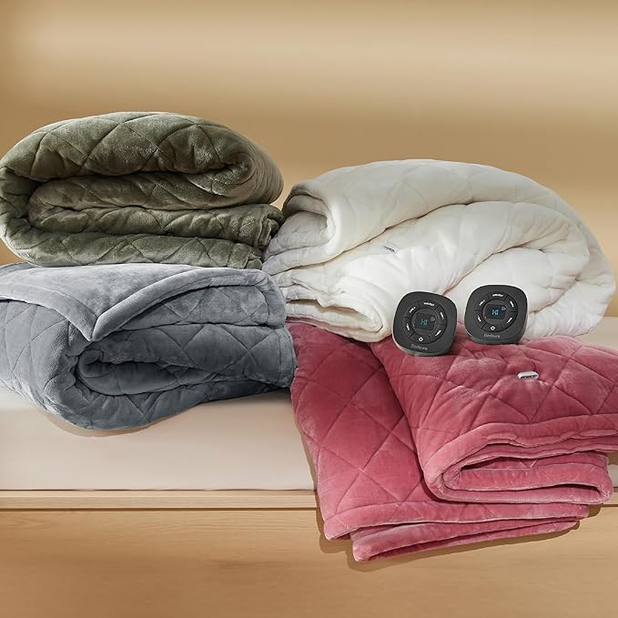 Bedsure Electric Blanket Queen Size - Dual Control Heated Weighted Blanket Queen with 10 Heat Settings, Fast Heating with 10 Time Settings (84x90 inches, Olive Green)