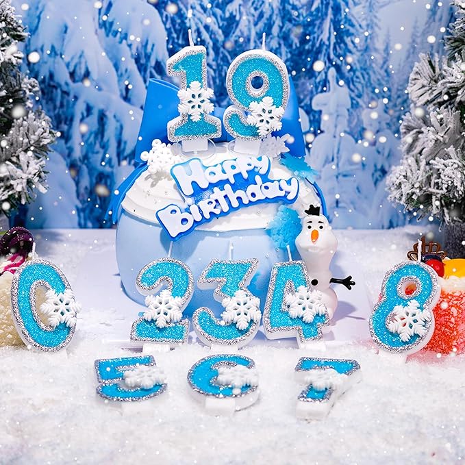Blue Snowflake Birthday Candles Frozen Themed Number 0 Candles for Cake Topper Cupcake Decorations Party Decor Anniversary Celebrations Supplies