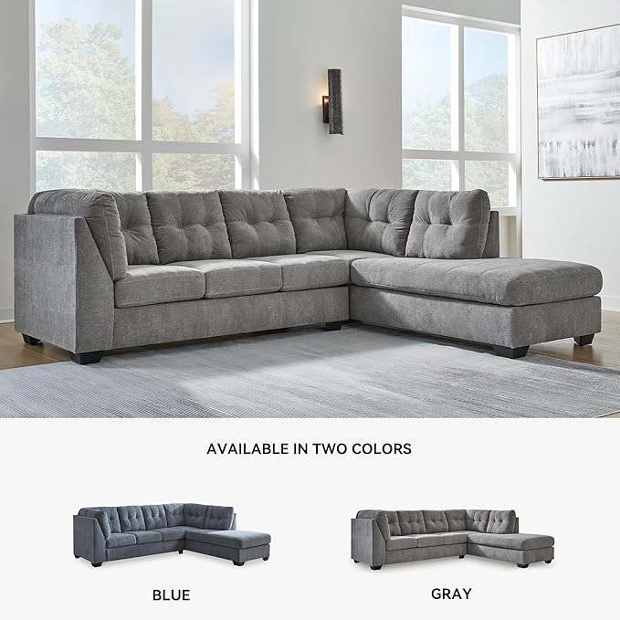 Signature Design by Ashley Marleton Contemporary Right-Arm Facing Tufted 2-Piece Sectional with Chaise and Loose Seat Cushions, Light Gray