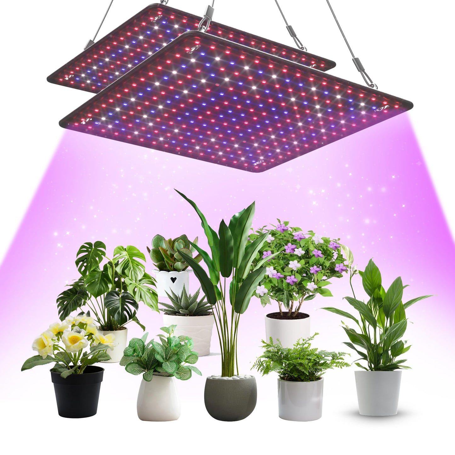 Uallhome 2 Pack LED Grow Light Panel 200W Lamp for Indoor Plants, Full Spectrum with White Blue Red UV IR LEDs for 4x4ft Coverage Grow Tent Greenhouse Veg and Bloom Seedlings Hydroponics