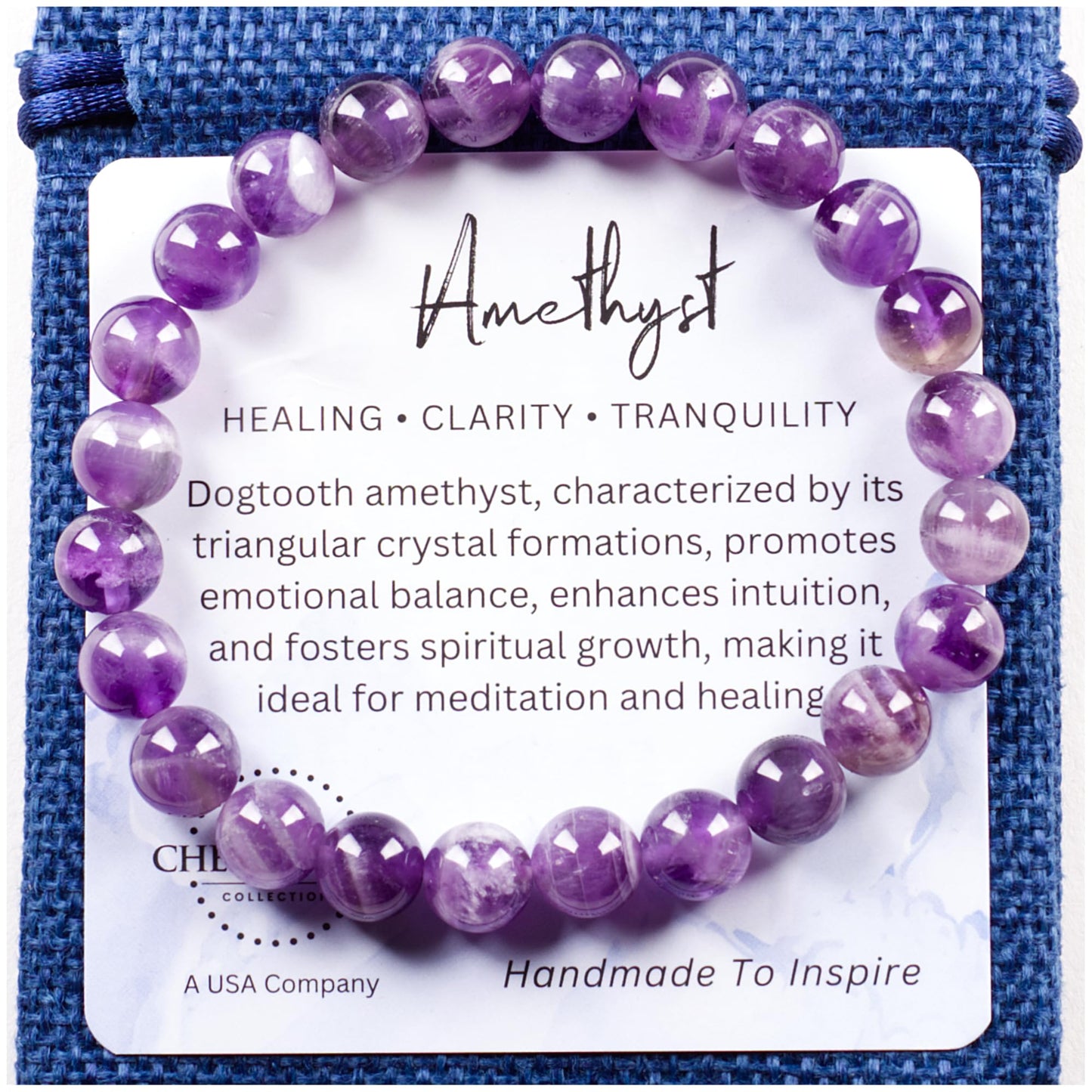 Cherry Tree Collection Dogtooth Amethyst Bracelet – Handmade 8mm Genuine Amethyst Beaded Bracelet for Men & Women – Healing, Protection & Positive Energy (Small)