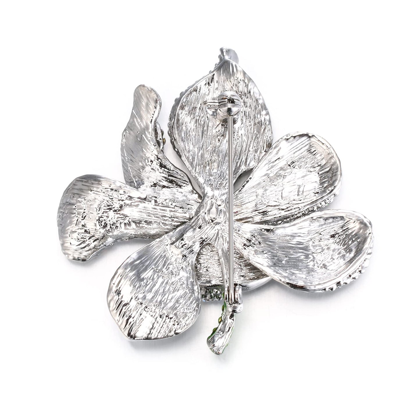 EVER FAITH Women's Austrian Crystal Orchid Flower Petal Brooch Iridescent Clear AB Silver-Tone