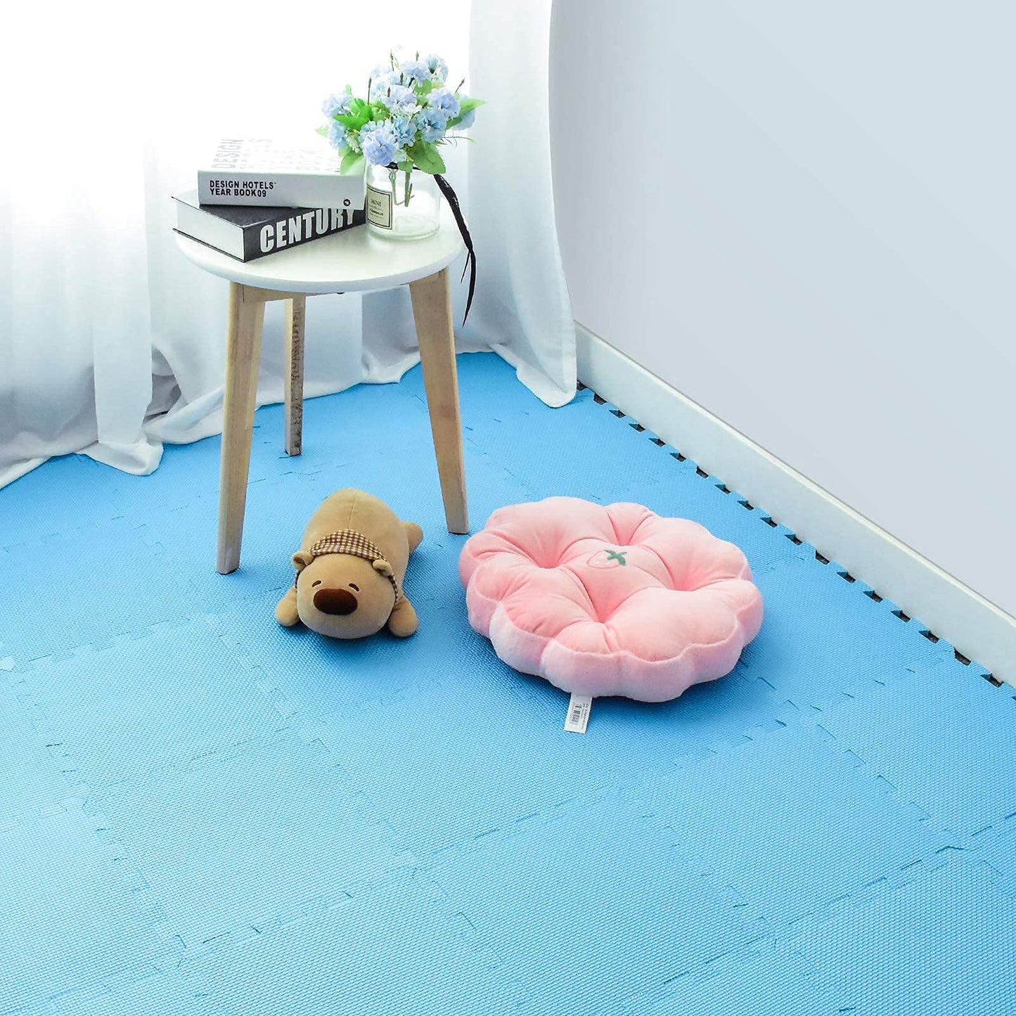 qqpp EVA Rubber 18 Tiles Interlocking Puzzle Foam Floor Mats - Baby Play Mat for Playing | Exercise Mat for Home Workout. Blue. QC-Gb18N