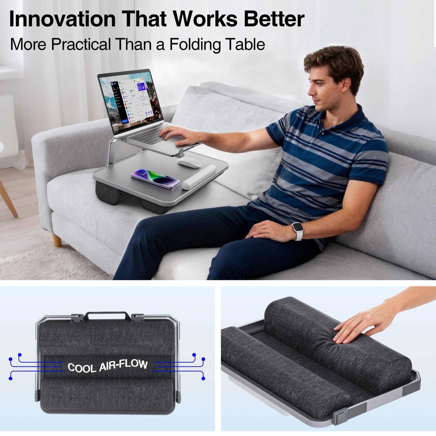 Lap Desk for Laptop, Elevated Laptop Stand for Bed, Fits up to 15.6" Laptops & MacBook, Lightweight Lap Desks for Adults with Comfortable Cushion for Bed & Couch