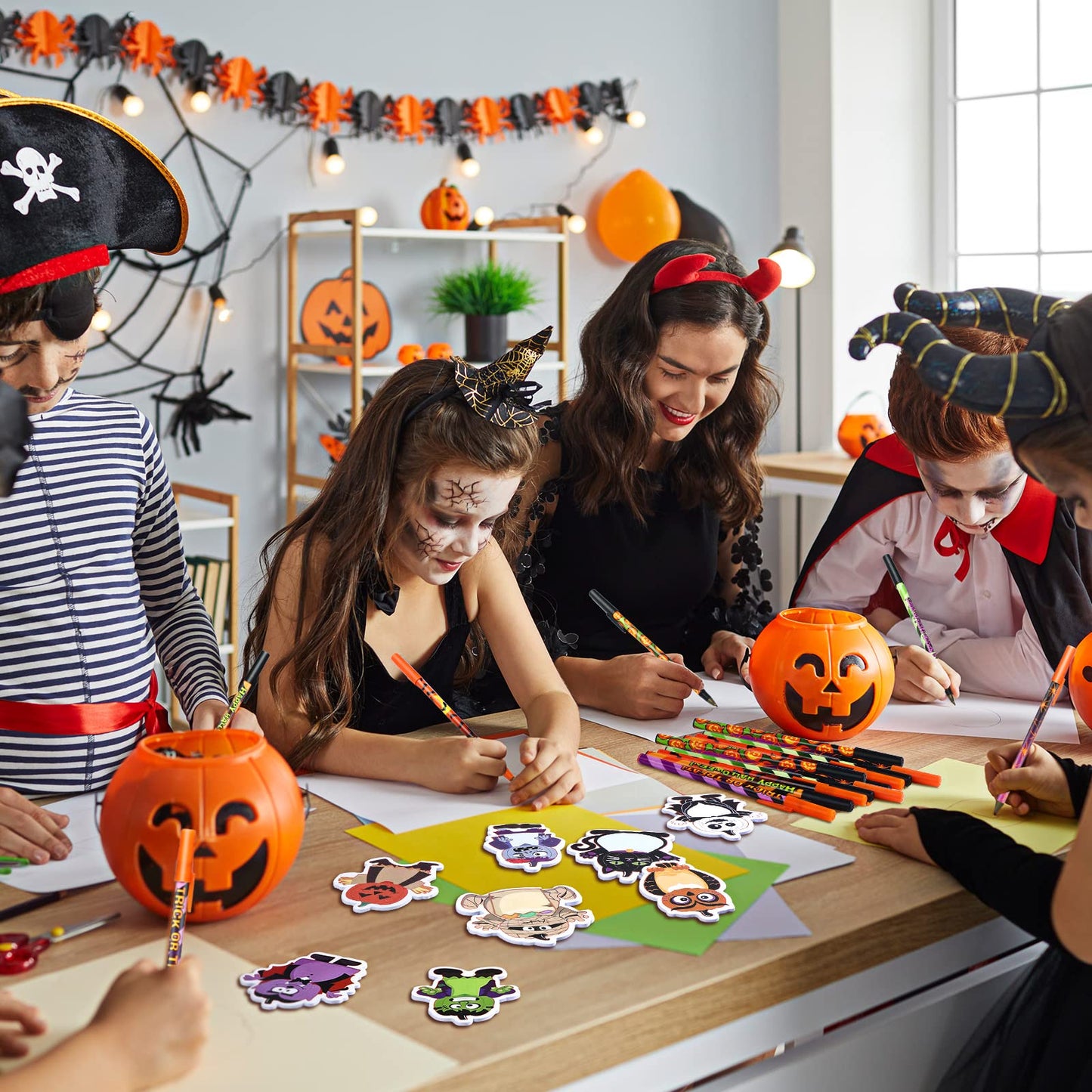 480 Sheets Halloween Sticky Notes 24 Pcs Halloween Ballpoint Pens and 24 Pads Halloween Sticky Notepad for Halloween Party Favor Gift Office Supplies