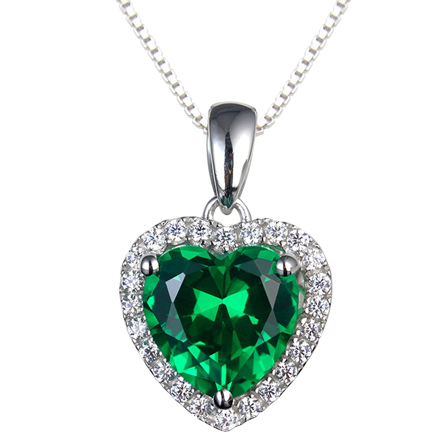 Navachi 925 Sterling Silver 18k White Gold Plated 3.7ct Heart Emerald Az9632p Necklace Pendant 18"