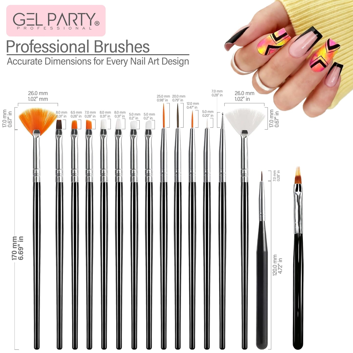 GELPARTY 49 PCS Nail Art Brush Set with Dotting Tools, Liner Brushes, Silicone Sculpting Tools & Tweezers – Professional Nail Design Kit for Acrylic, Poly Gel, Builder, DIY & Salon Use