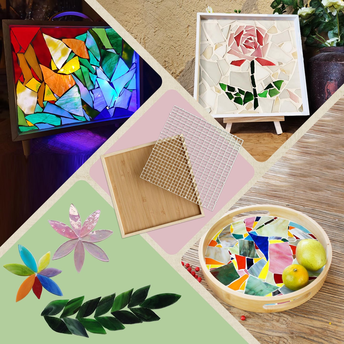 CAMATET 12"x12" Stained Glass Cutting Mat, 2 In 1 Bamboo Stain Cutting Board for Crafting, Stained Glass Tools and Supplies
