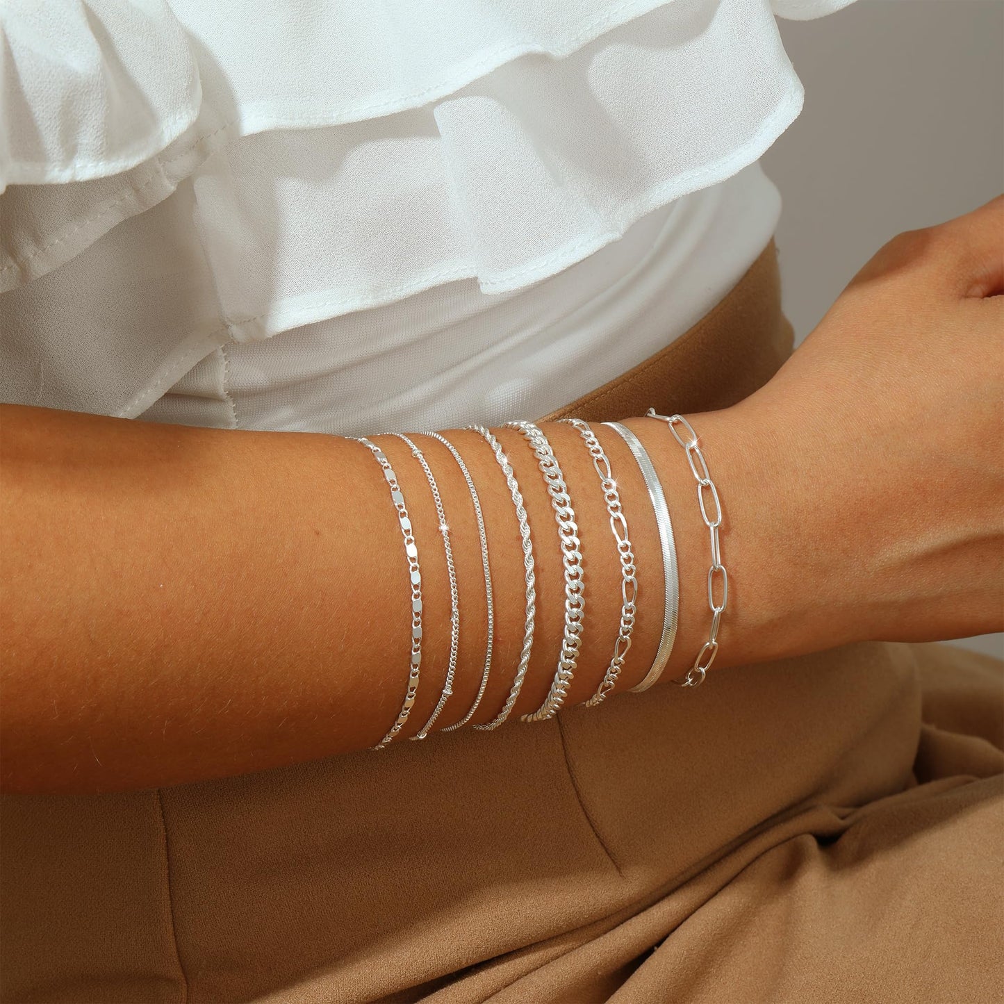 VIROMY silver Bracelets for Women Waterproof Layered Stackable Bracelet Adjustable Size Jewelry Sets Gifts 8PCS