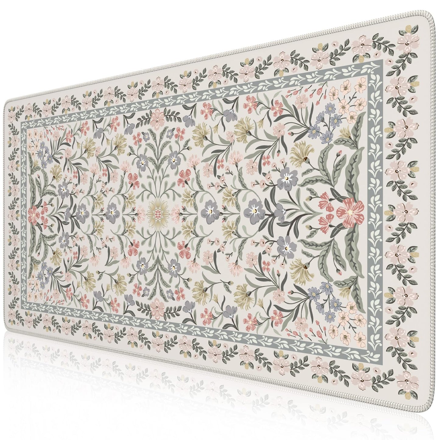 iCasso Desk Matt for Desktop, Cute Desk Pad Mat, XXL Large Mouse Pad, Anti-Slip Big Mousepad with Stitched Edges, Keyboard Pad for Computer(Gray Floral)