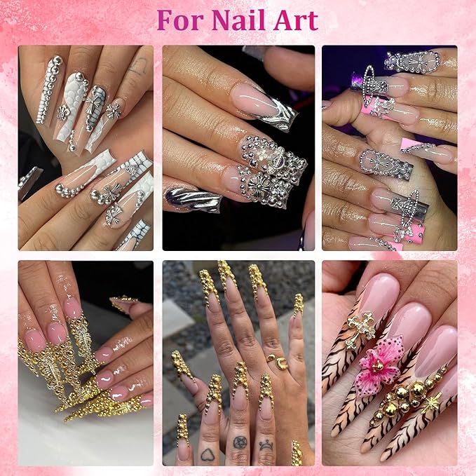 Belleboost Flat Back Pearls Kits, Flatback Half Round Silver Gold Pearls for Bedazzling with Pickup Pencil and Tweezers for Crafting Home DIY and Professional Nail Art, Face Makeup and Craft