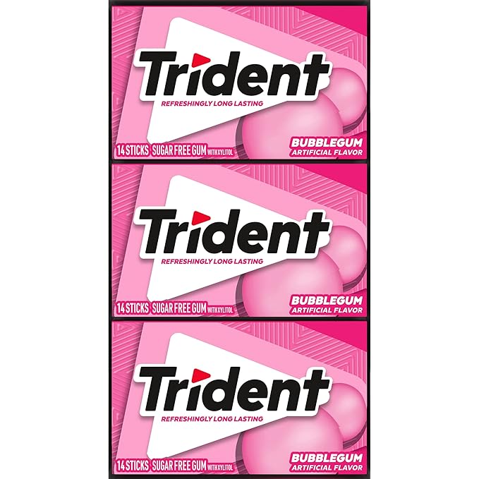 Trident Bubblegum Sugar-Free Chewing Gum, 12 Packs of 14 Pieces (168 Total Pieces)