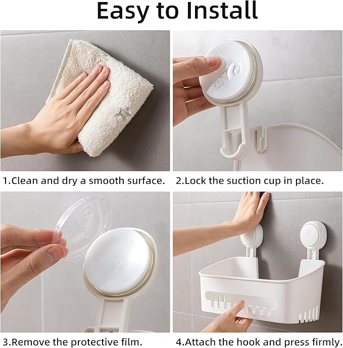 Shower Caddy Suction Cup Set - No-Drill Removable 3-Pack Organizer with Shower Shelf, Soap Dish, and Toothbrush Holder - Strong Suction, Waterproof, Ideal for Bathroom Organization