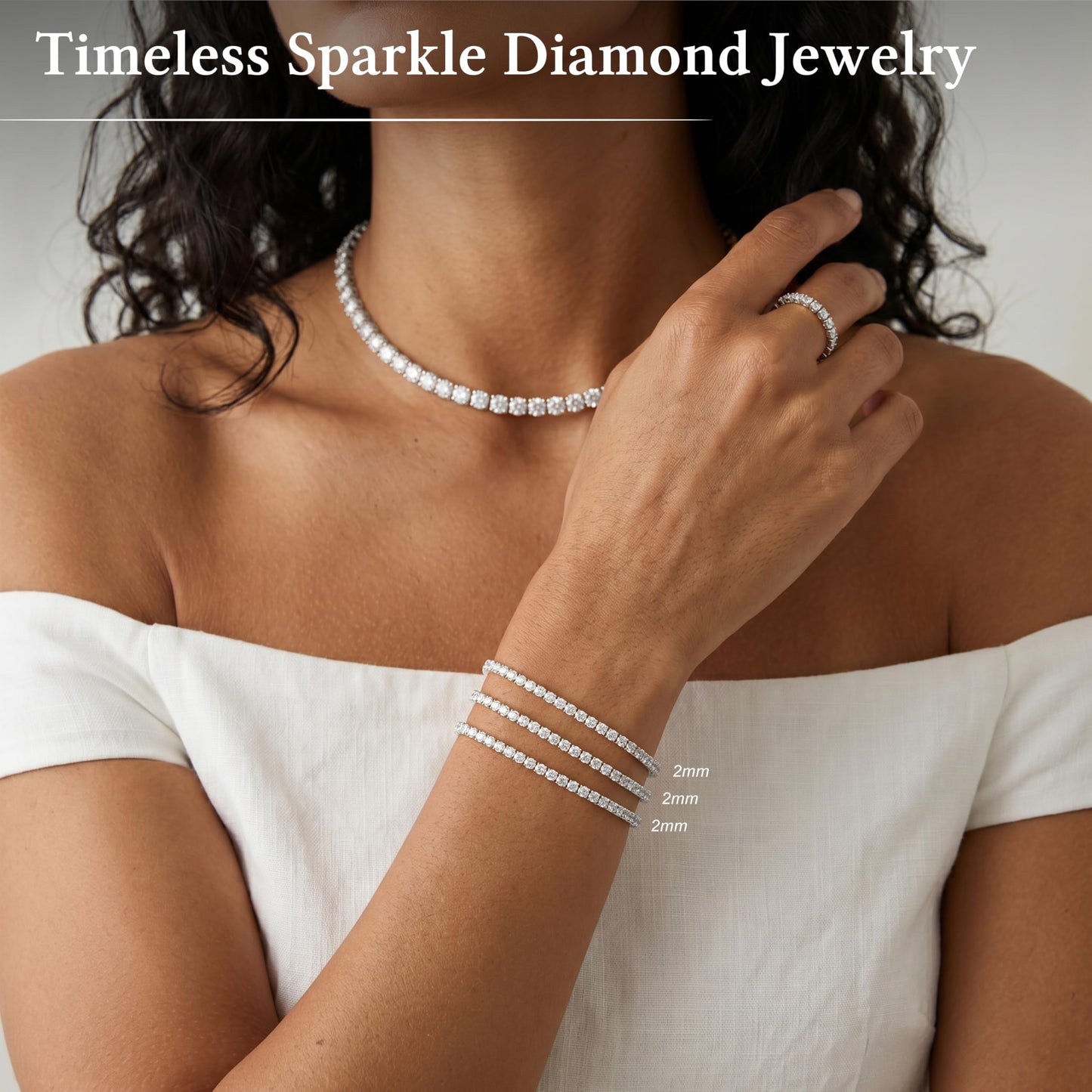 Dainty 2mm Silver Tennis Bracelet Set for Women, Sterling Silver Plated Triple Stackable Zirconia Bracelets, Minimalist Professional Jewelry for Business Casual Office Wear, 3-Piece Sparkle Wrist Set