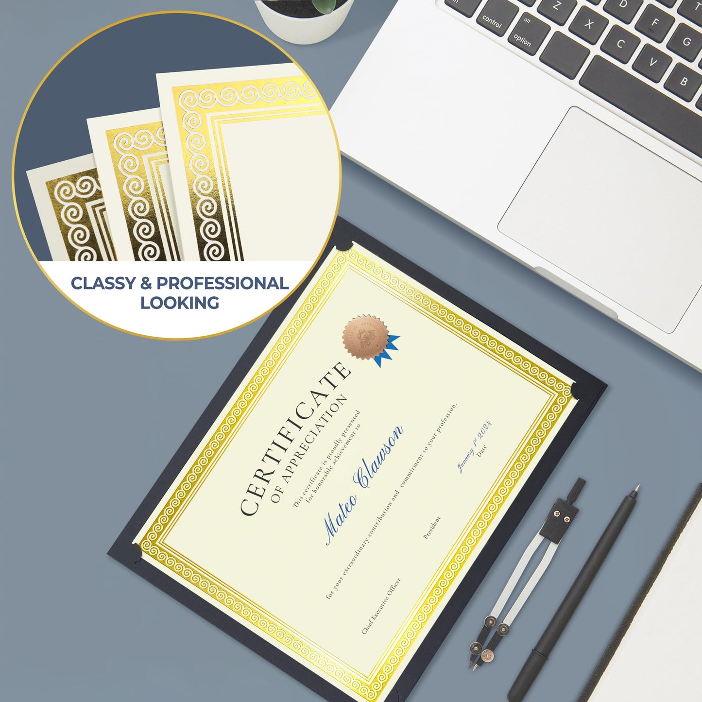 SUNEE 100 Sheets Certificate Papers - Blank Gold Foil Border, 8.5x11 for Diploma, Certificates, Participation Awards, Document Cardstock Paper and Inkjet Printer Friendly (Ivory)