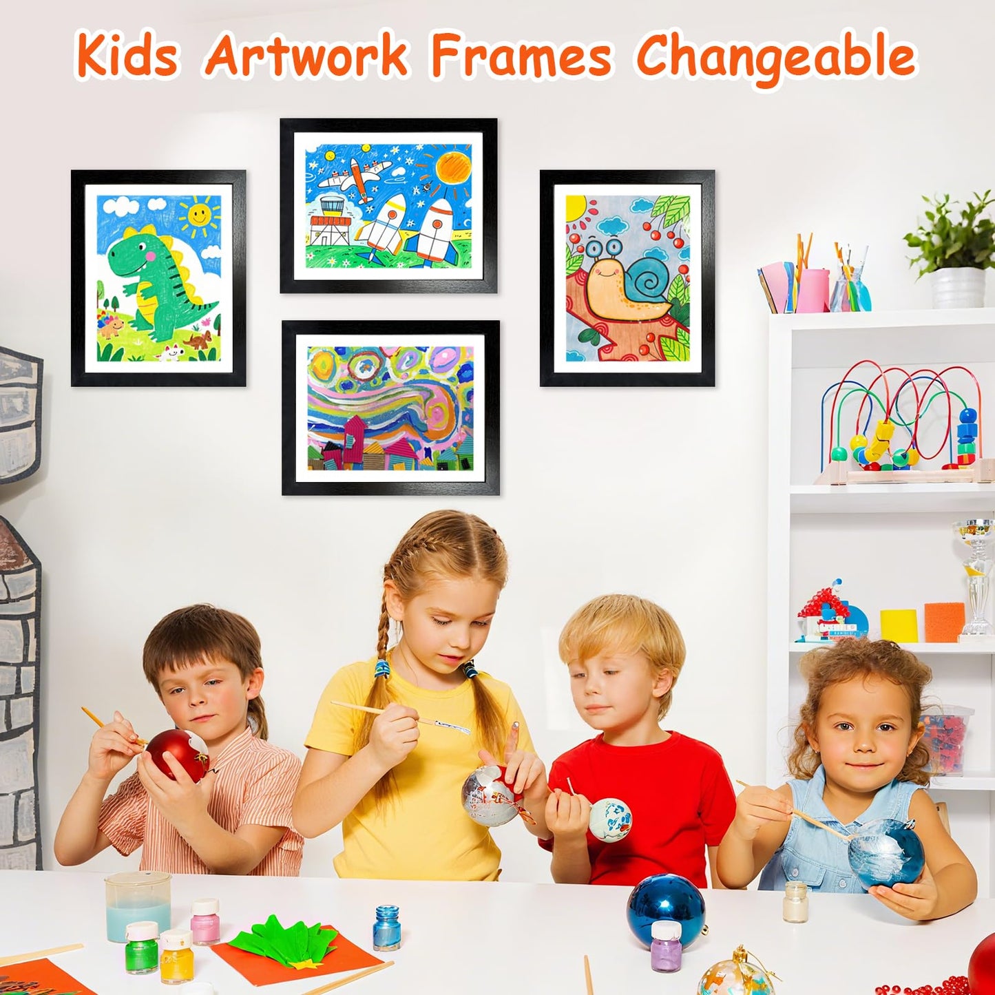 (2-Pack) Kids Art Frames Changeable, 8.5x11 Front Opening Kids Artwork Frames for Wall, Black Artwork Display Holds 150 Pcs for 3D Picture, Art Crafts, Hanging Wall Decor