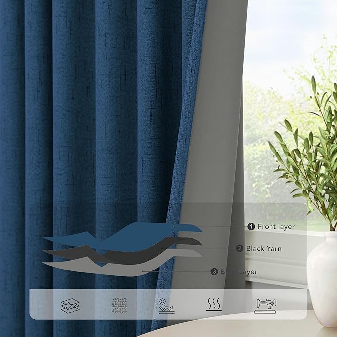 Navy Blue Small Blackout Curtains for Bathroom 45 Inches Long 2 Panel Sets Linen Look Back Tab Pocket Black Out Short Length Heat Reflective RV Curtains for Kids Boys Bedroom Door Camper Patriotic
