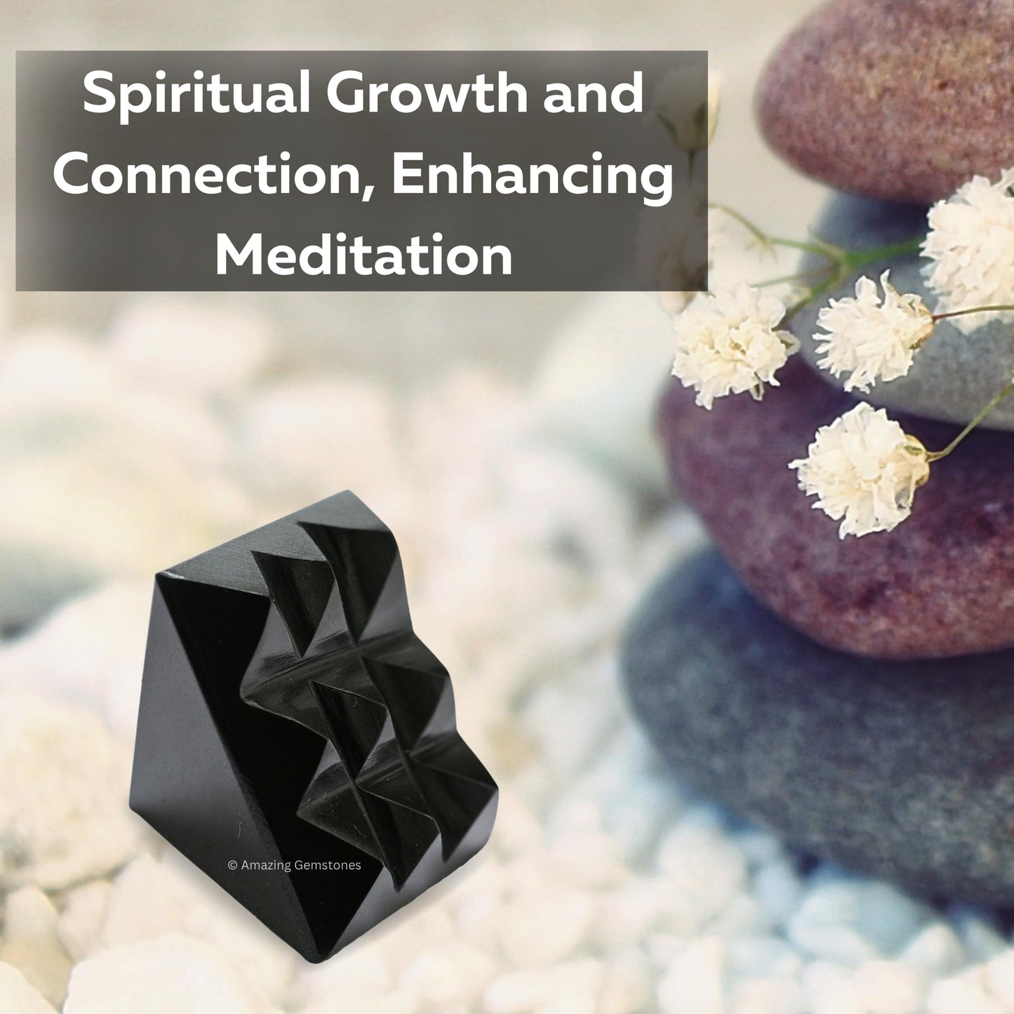Amazing Gemstone Black Agate Crystal Pyramid with 9 Pyramid Plate Bottom - 1" Mini Pyramid Figurine of Natural Stone Pyramid for Meditation, Reiki, Chakra Balancing Vastu Pooja and Crystal Grids