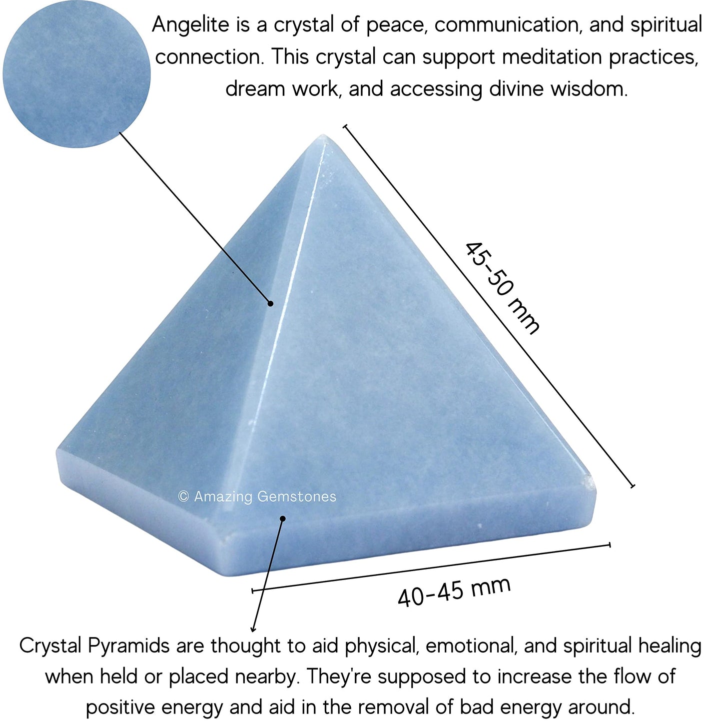 Amazing Gemstone Angelite Pyramid Crystal Healing Stones - 2" Great Pyramid Figurine of Natural Stone Pyramid for Meditation, Reiki, Chakra Balancing and Crystal Pyramids Grid