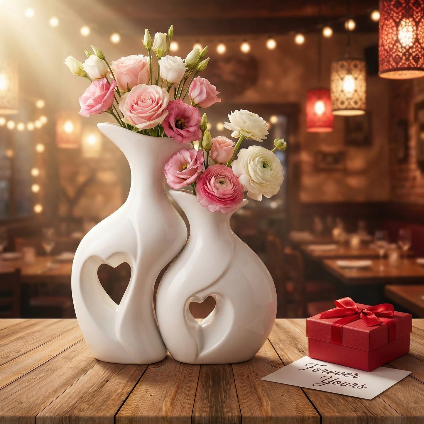 White Heart Vase Set of 2,Modern Vases for Home Console Table Decor for Living Room Coffee Table Fireplace Bookshelf Decorations（3.5" L x 4.4" W x 8.5" H）