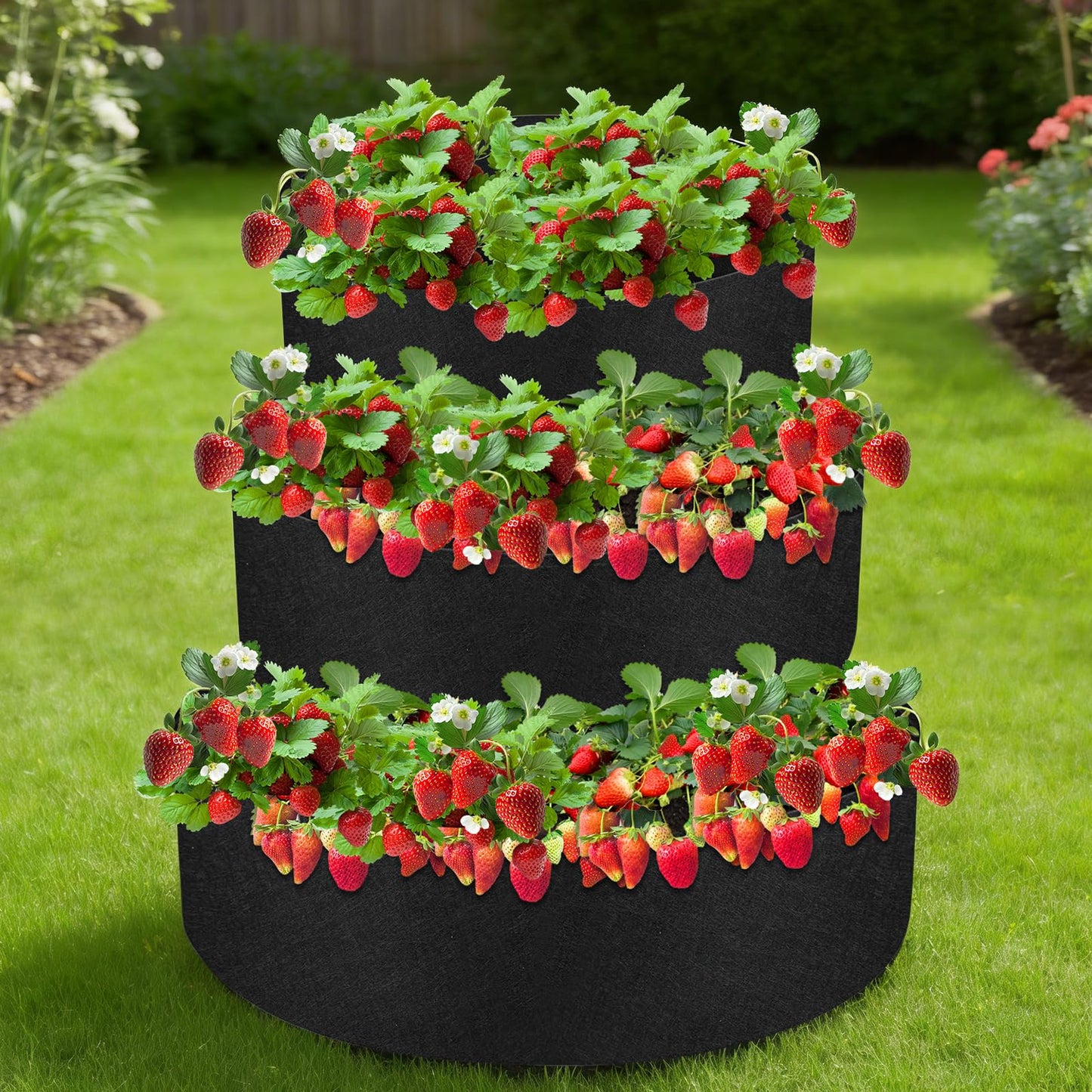 Sibosen 3 Tiered Fabric Strawberry Planter Strawberry Pyramid Planter for Outdoor Growing Vegetables Herb Plant（48 36 24 Inch ）