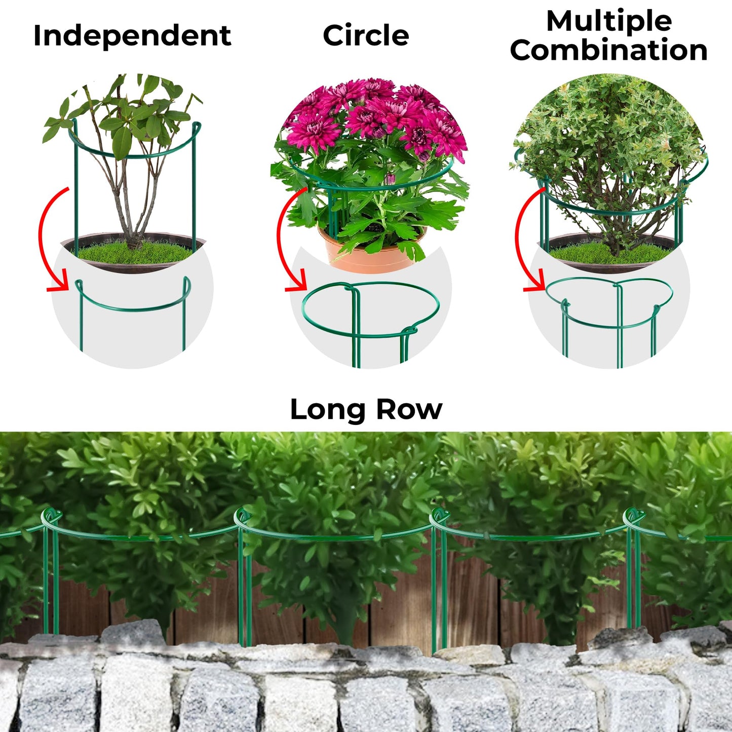 K-Brands 12 Pack Plant Support Stakes – Heavy-Duty Half Round Peony Support Ring and Cage for Indoor and Outdoor Plants – Peony, Tomato, Hydrangea, Rose 10" Wide x 16" High