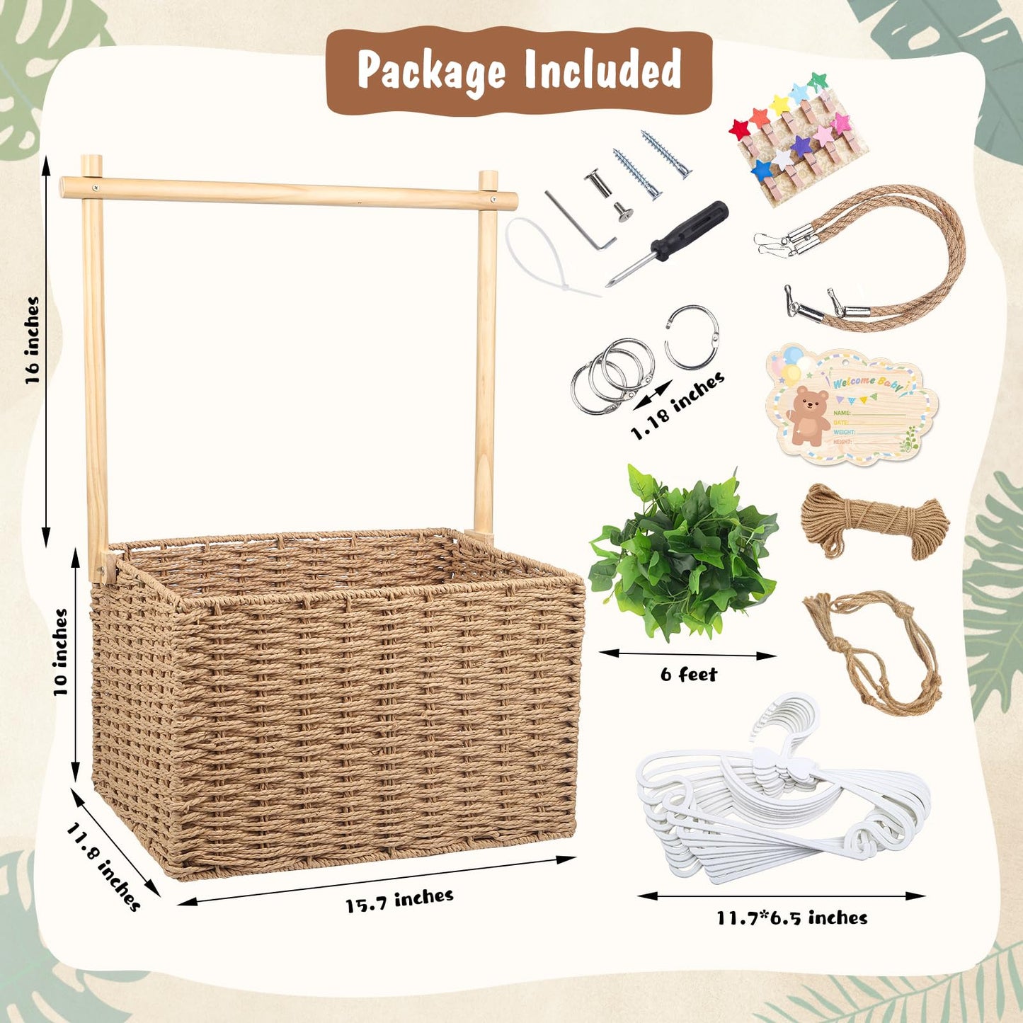 Wisreach Wooden Woven Baby Shower Crate – Foldable Storage Basket with Handles, Handwoven Gift Box for Baby Shower & Newborn Essentials, Welcome Gift for Baby Shower, Newborn Boys Girls