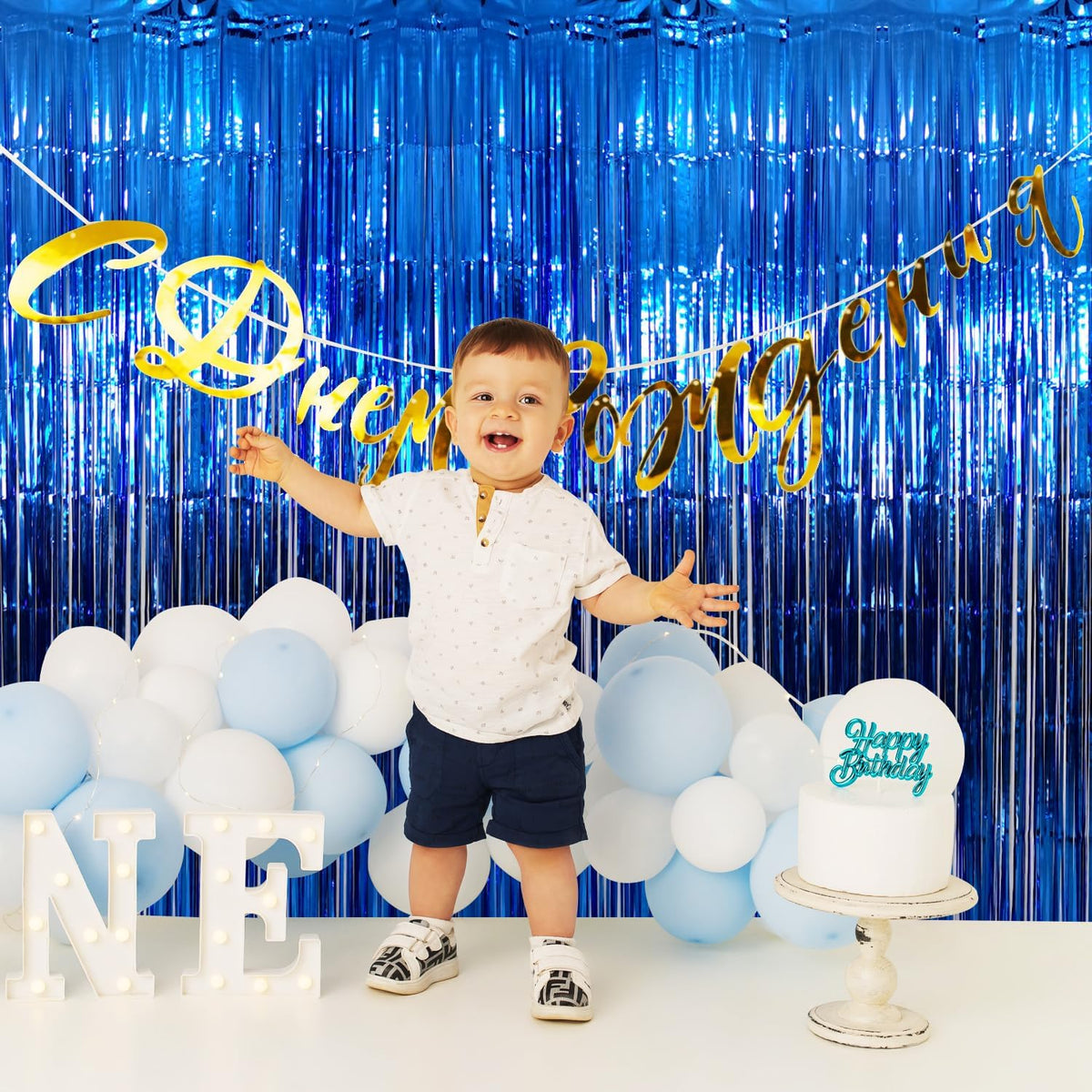 GOER 3.2 ft x 9.8 ft Metallic Tinsel Foil Fringe Curtains Party Photo Backdrop Party Streamers for Birthday,Graduation,New Year Eve Decorations Wedding Decor (Navy Blue,5 pcs)