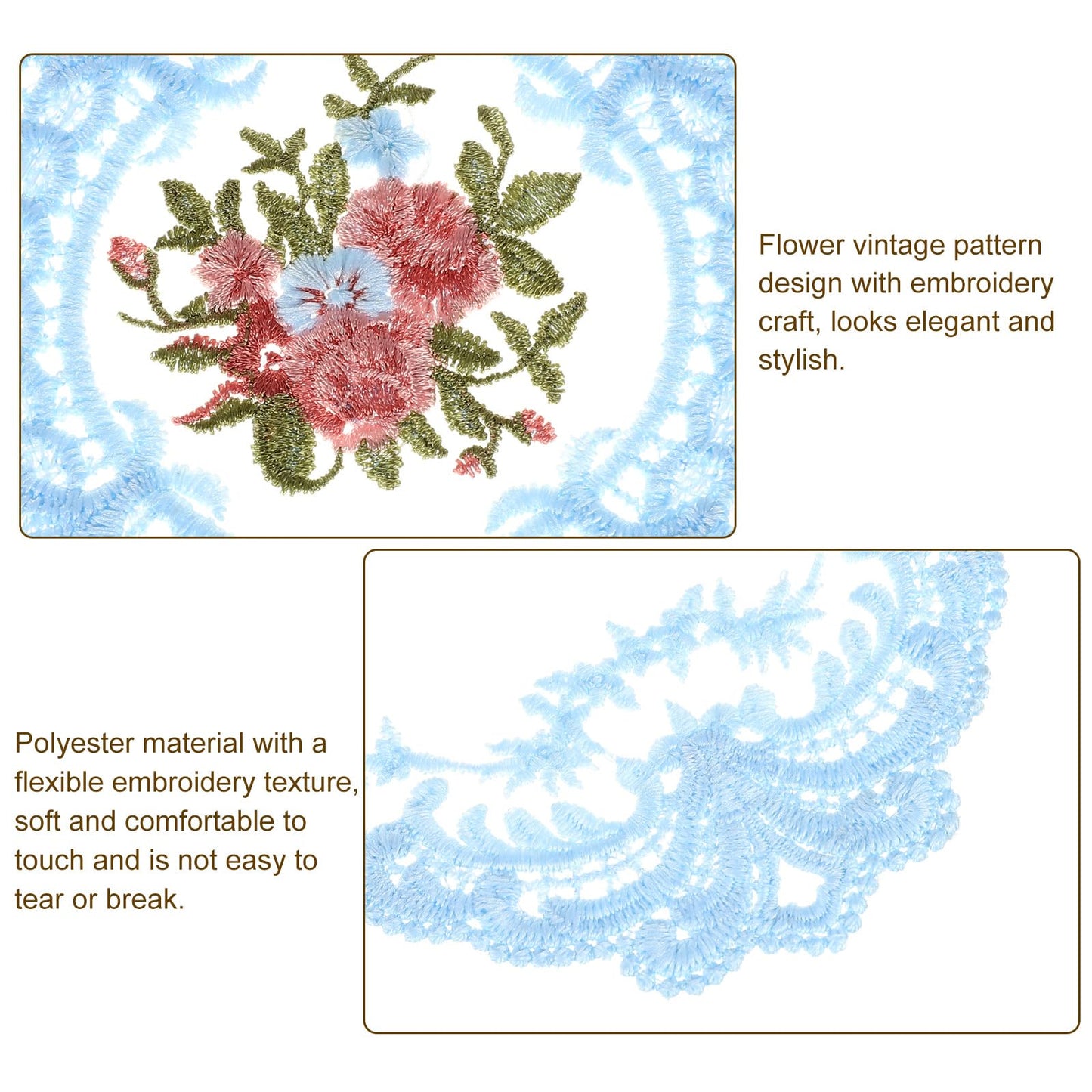 uxcell 2Pack Retro Lace Placemat 12x12-in Square Embroidered Table Place Mats French Crochet Doilies Coasters Cup Mat for Home Wedding, Sky Blue