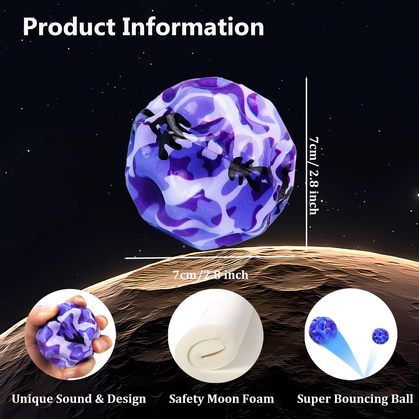 Tendry Extreme Super High Bouncing Ball Moon Shape for Kids of All Ages, Improve Hand-Eye Coordination, Easy to Grip and Catch by Athletes as a Sport Training Balls (4 Pcs)