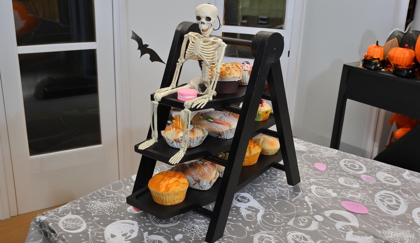 20'' Tall 3 Tiered Coffin Shelf Tray Decor for Gothic Wedding Party Food, for Goth Home Acessories Vanity Jewelry, Kitchen Fruits Dish, Bathroom Toiletries Display