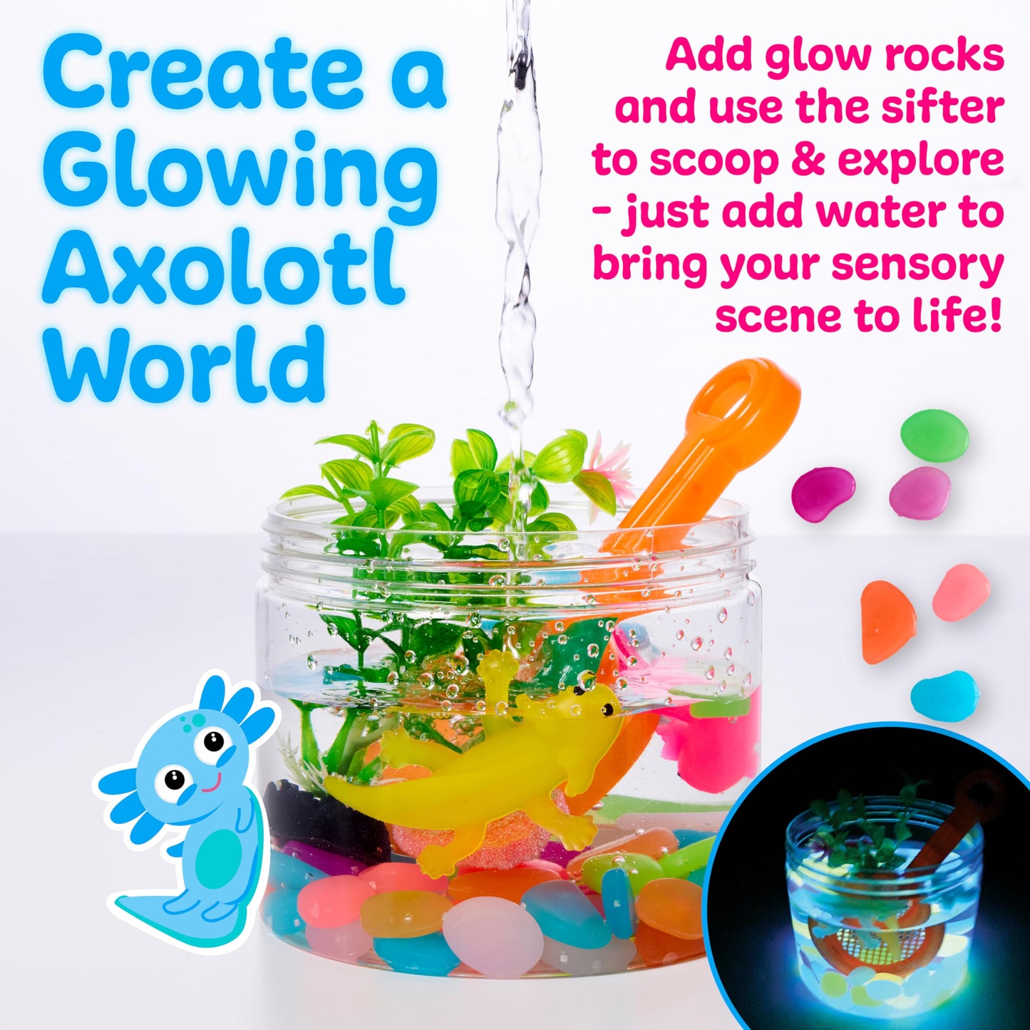 Creativity for Kids Sensory Adventure Axolotls Kit | Dig, Squish & Explore | Scoop, Pinch & Play with Fine Motor Tools | Screen-Free Activity for Kids & Spring Crafts (Ages 4+)