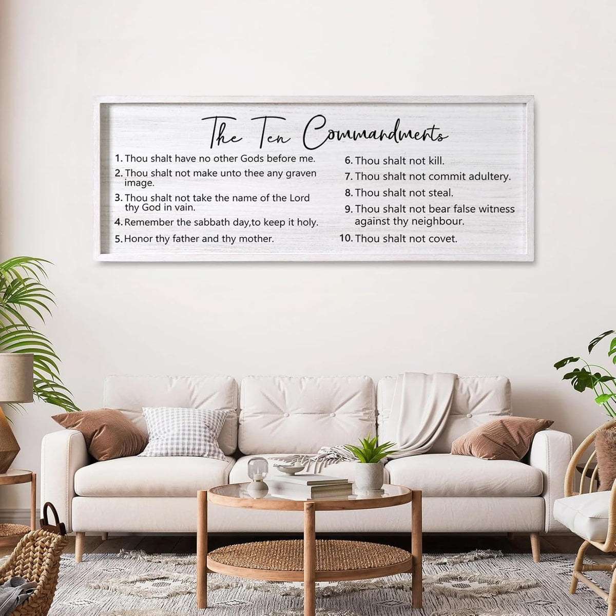 The Ten Commandments Rustic Bible Verse Framed Wall Art, 40''×15'' Positive Religious Christian Saying Sign for God Jesus Christ Prayer, Vintage Horizontal Holy Inspirational Catholic Scripture Decor