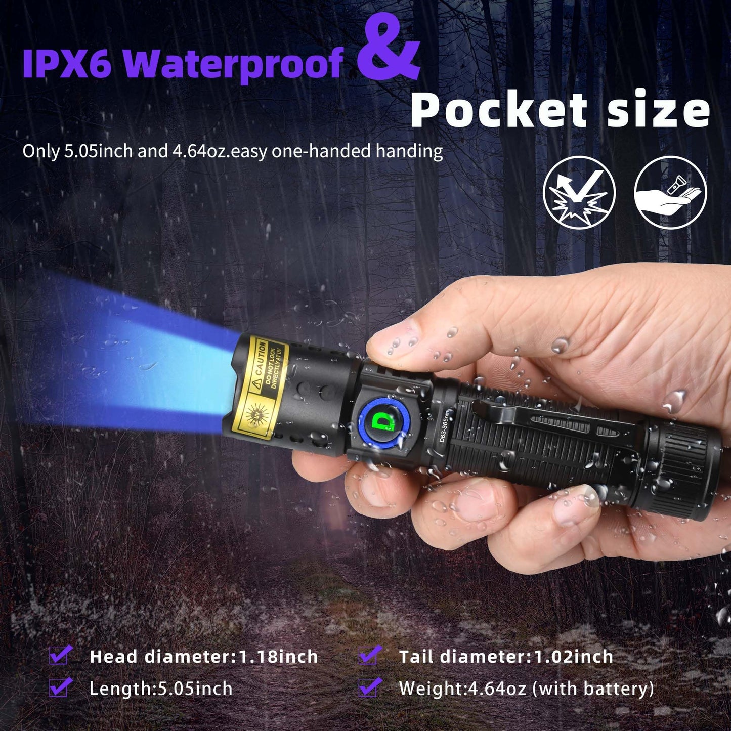 WMCODMW UV Flashlight Black Light 365nm, Mini Powerful 3xLED Ultraviolet Blacklight Rechargeable Woods Lamp, Handheld Pet Urine Detector for Dog/Cat Urine, Stains, Resin Curing, Rocks Finder