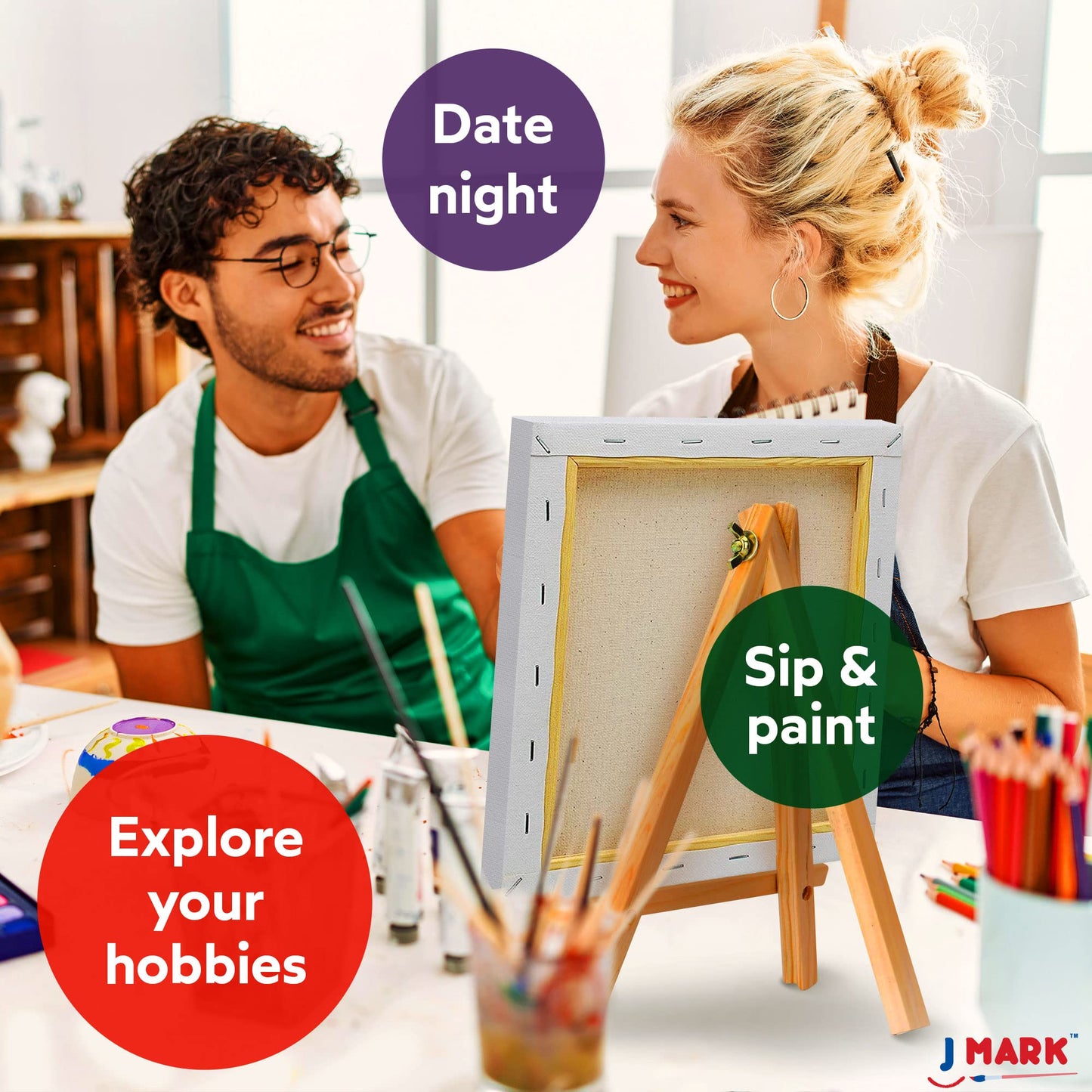 J MARK Paint and Canvas Set – Mini Canvas Acrylic Painting Kit with Wooden Easel, Canvases, Acrylic Paint, Brushes & Palette, Canvas Paint Set, Painting Kit for Adults & Kids
