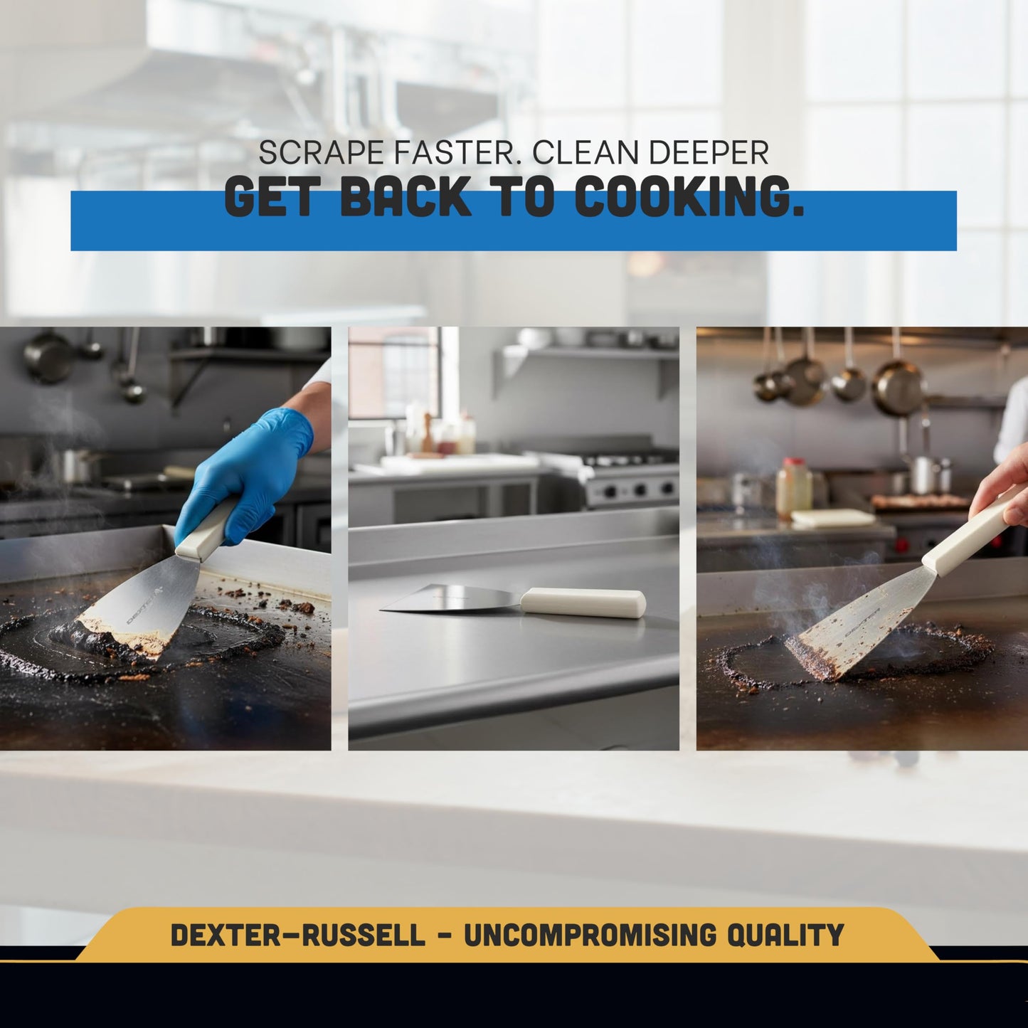 Dexter-Russell Basics 4” Stiff Scraper – P94850, Heavy-Duty Stainless Steel Blade with Ergonomic Polypropylene Handle, 8.5” Overall Length, NSF Certified, Made in USA