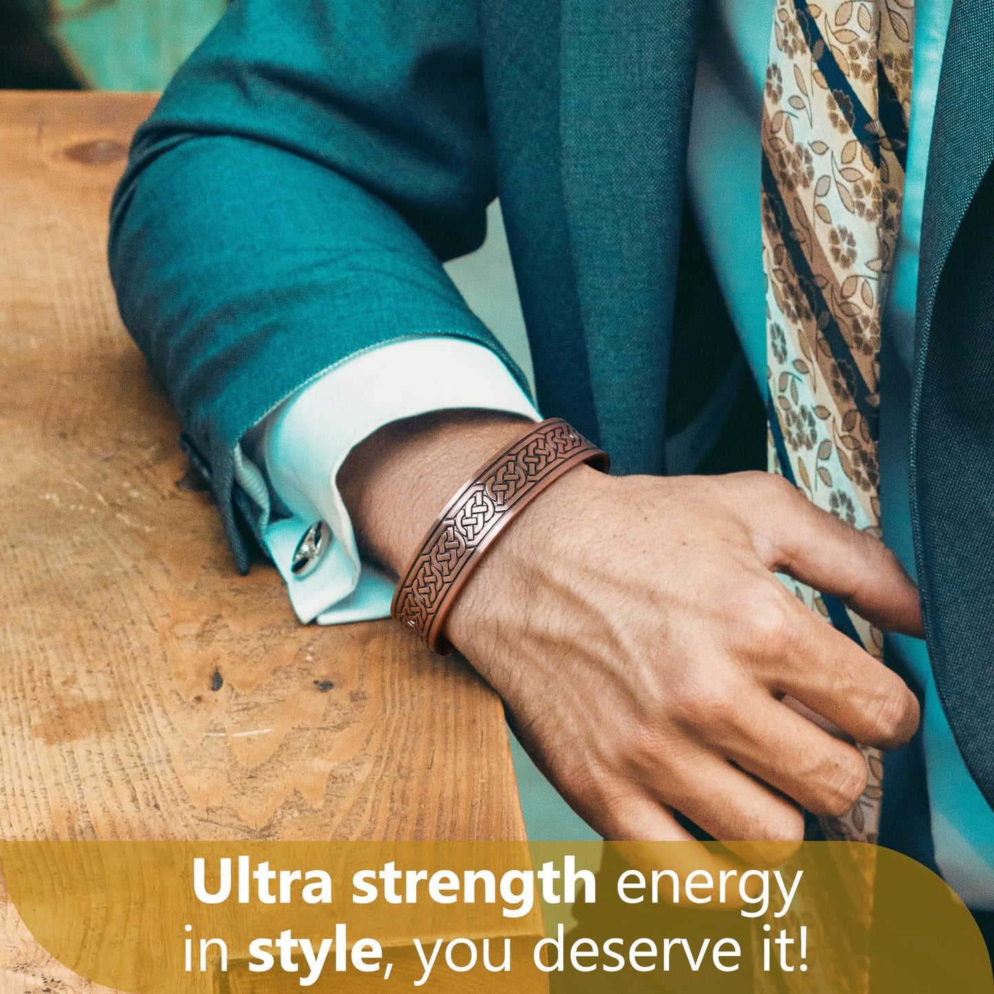 Feraco 12X Strength Wide Copper Bracelet for Men Magnetic Bracelets for Men with Neodymium Magnets, Pure Copper Jewelry Cuff Bangle, Adjustable with Giftable Box (Chain)