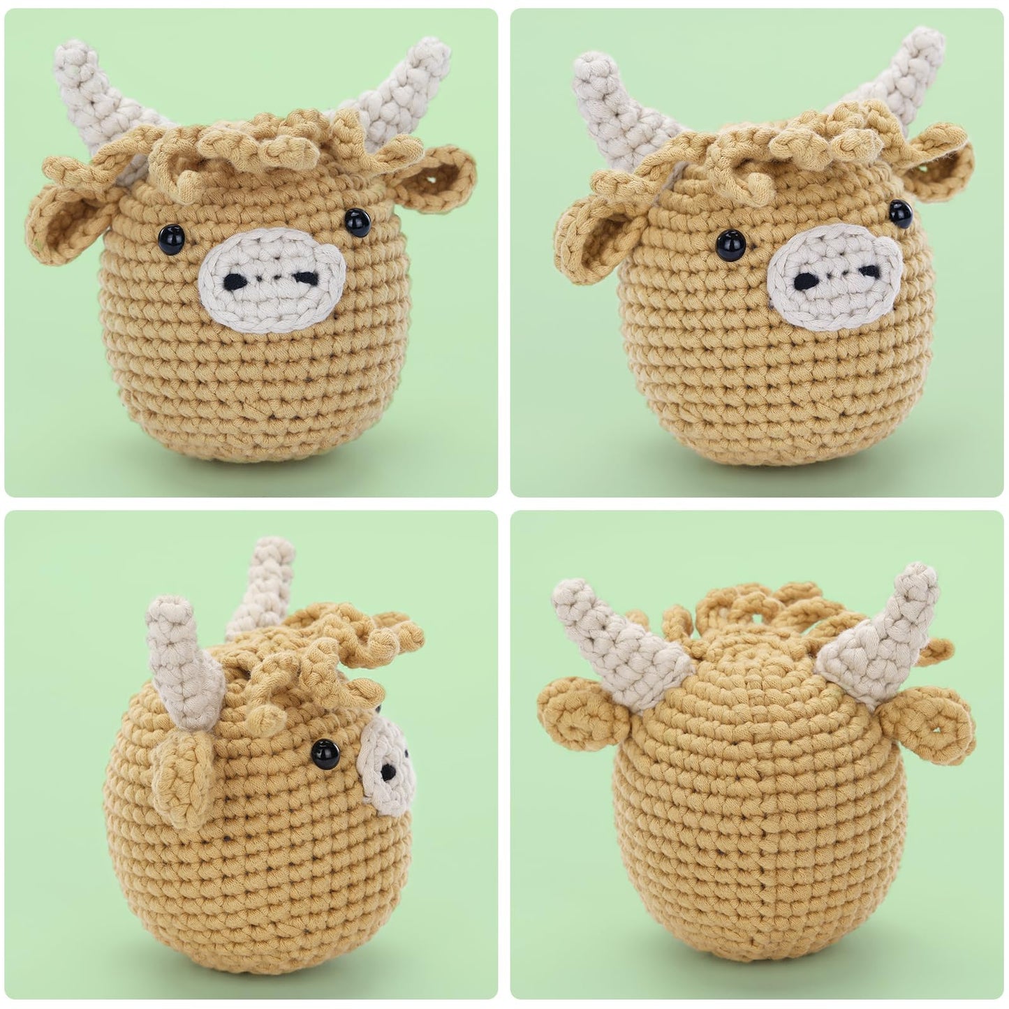 Crochet Kit for Beginners: Highland Cow Crochet Kit, Learn to Crochet, Include Easy Knitting Soft Yarn, Step-by-Step Video Tutorial, Hook, Holiday Birthday Gift for Adults and Teen(30%+ Yarn)