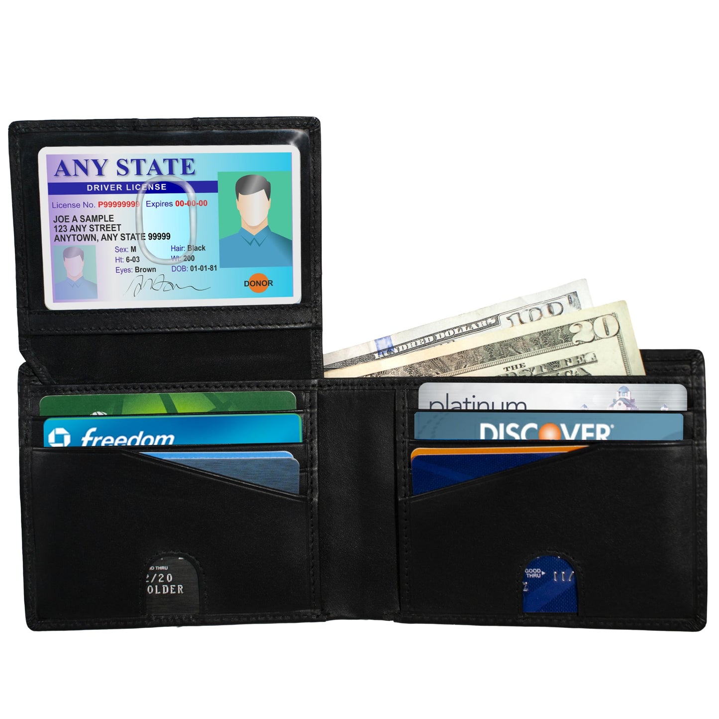 BULL GUARD RFID Blocking Wallet For Men Bifold Soft Black Genuine Nappa Leather Secure and Durable Extra Capacity Billfold with 11 Credit Cards