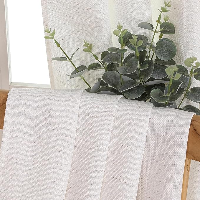 Chyhomenyc Bennet Faux Linen Slub Textured Semi Sheer Small Window Kitchen Valance Curtain, Rod Pocket Cafe Valance for Bathroom Laundry Basement, 30Wx14L inch, 2 Piece, Natural