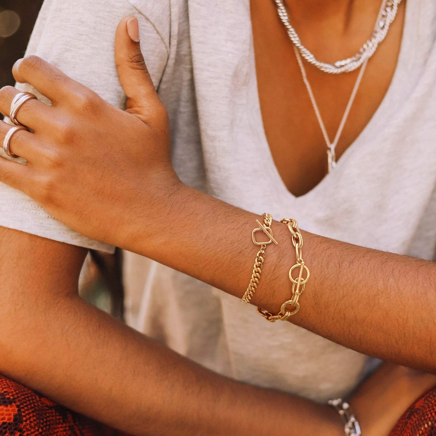 SOFYBJA 18K Gold Cuban Link Chain Bracelets for Women Statement Dainty Chunky Curb Bracelet Personalized for Women