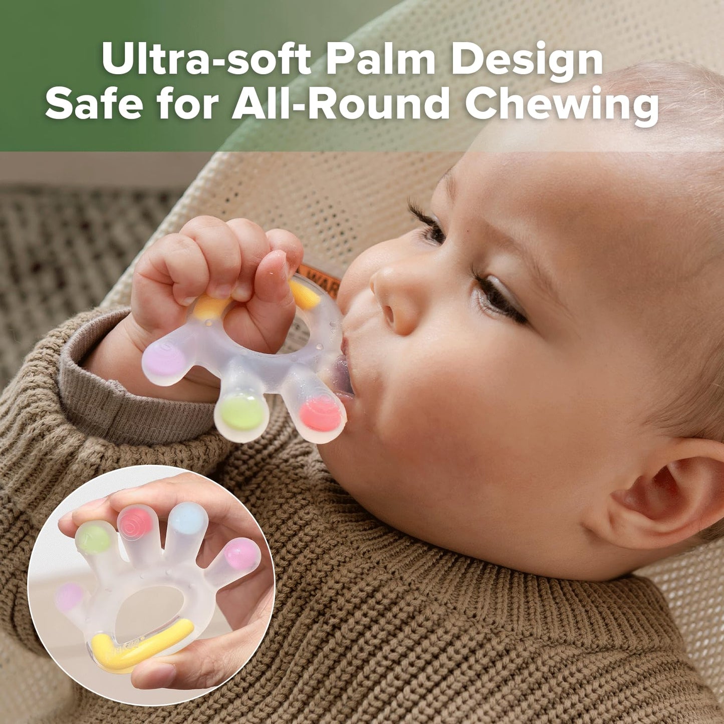 Haakaa Palm Teether - Soft Silicone Baby Soothing Teether Pacifier - Frozen Teething Toy for 3M+ Babies - BPA Free (1 Pack)